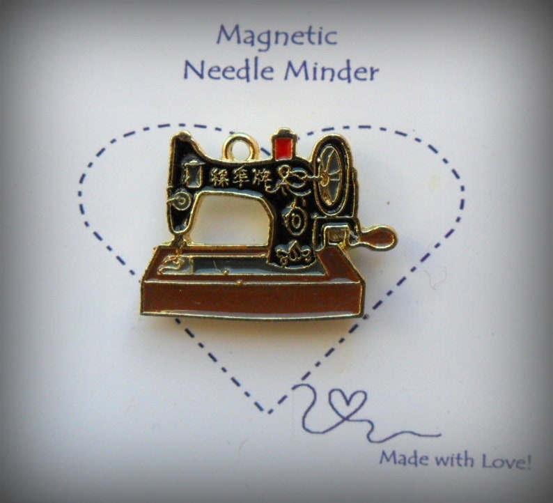 Vintage Sewing Machine Needle Minder // Enamel Sewing Machine // Magnetic Needle Minder // Sewing Needle Minder // Needle Keeper image 1