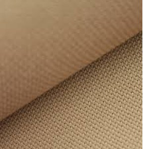 May include: Close-up of a beige fabric with a subtle woven texture. The fabric has a smooth, slightly shiny finish.