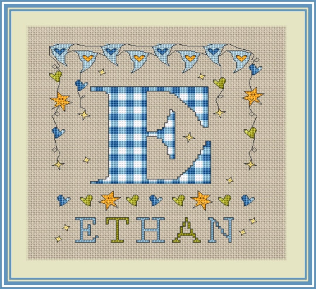 Boys Letter E Monogram // Cross Stitch Letter E // Personalized