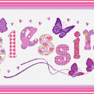 Complete Kit // Customized Name Cross Stitch// Butterfly Personalized Cross Stitch Nameplate Sampler // Name Sampler image 7