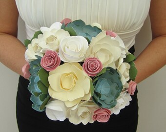 The Elizabeth Bouquet - Succulent Rose Gardenia Bouquet - Paper Flower Bouquet, Wedding Bouquet, Bridal Bouquet