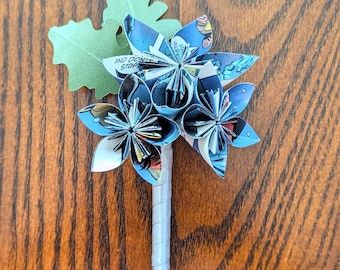 Comic Book Paper Kusudama Flower Boutonniere