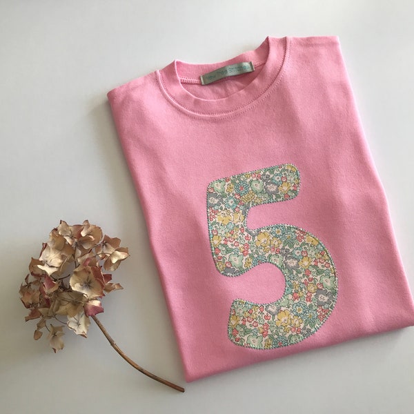 Liberty print baby/girls/boys/childrens birthday T shirt, personalised applique age number letter top/tee, liberty baby 1st birthday outfit