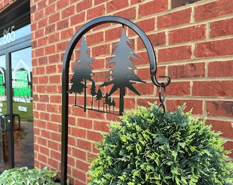 Pine Trees Shepherd hook 60" Plant/ Bird Feeder/Windchimes hanger - Your color choice- four display options.