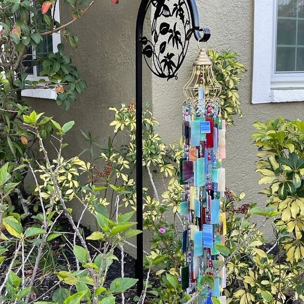 72" Hummingbird Shepherd Hook - Holds large wind chimes-Your color choice