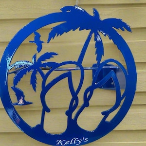 Water/Garden Hose Holder/Hanger with Beach Scene- Your color choice-Two Mounting Options