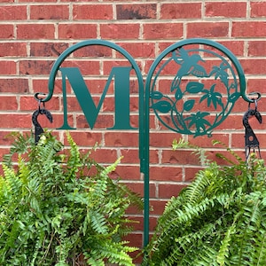 Initial and Hummingbird Double Shepherd Hook - Plant /Bird Feeder/ Wind Chime hanger 60 &quot; Tall Metal Powder Coated