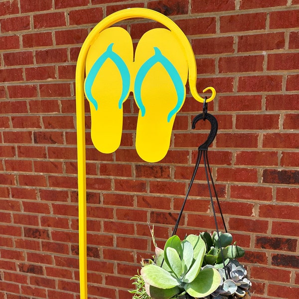 Colorful Flip Flop Shepherd Hook-Plant Bird Feeder Wind chime hanger 60" Powder Coated Choose from four display options and many colors