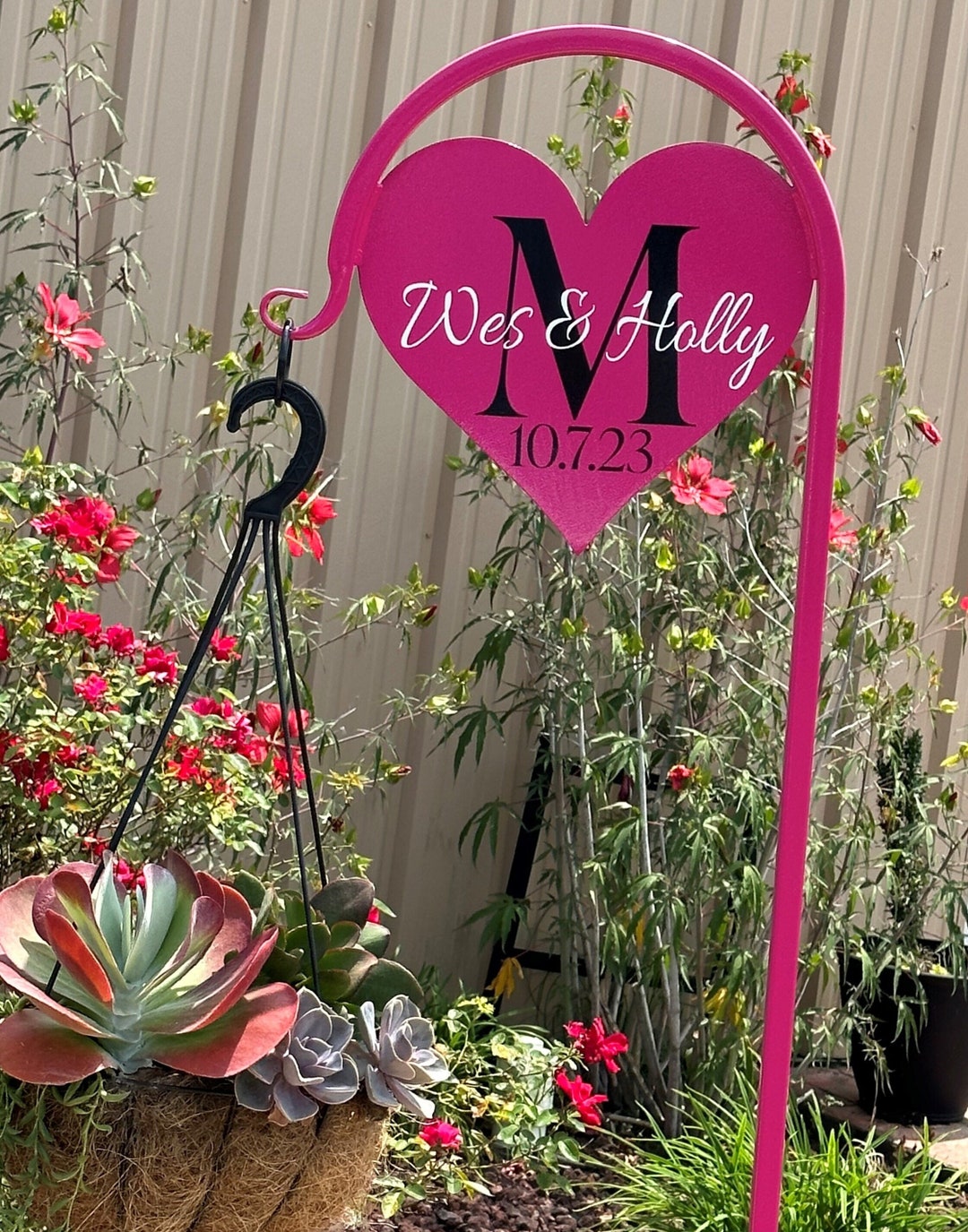 Heart Shepherd Hook With or Without Customizable Message Plant Etsy