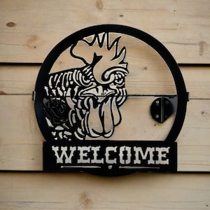 Water/Garden Hose Holder/Hanger Wall Mount- with Chicken- Your color choice- Two Mounting Options