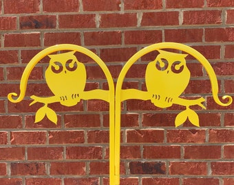 Double Shepherd Hook - Owls-Hooters-Plant Bird Feeder Wind Chime hanger 60 inch Tall Powder coated Steel -