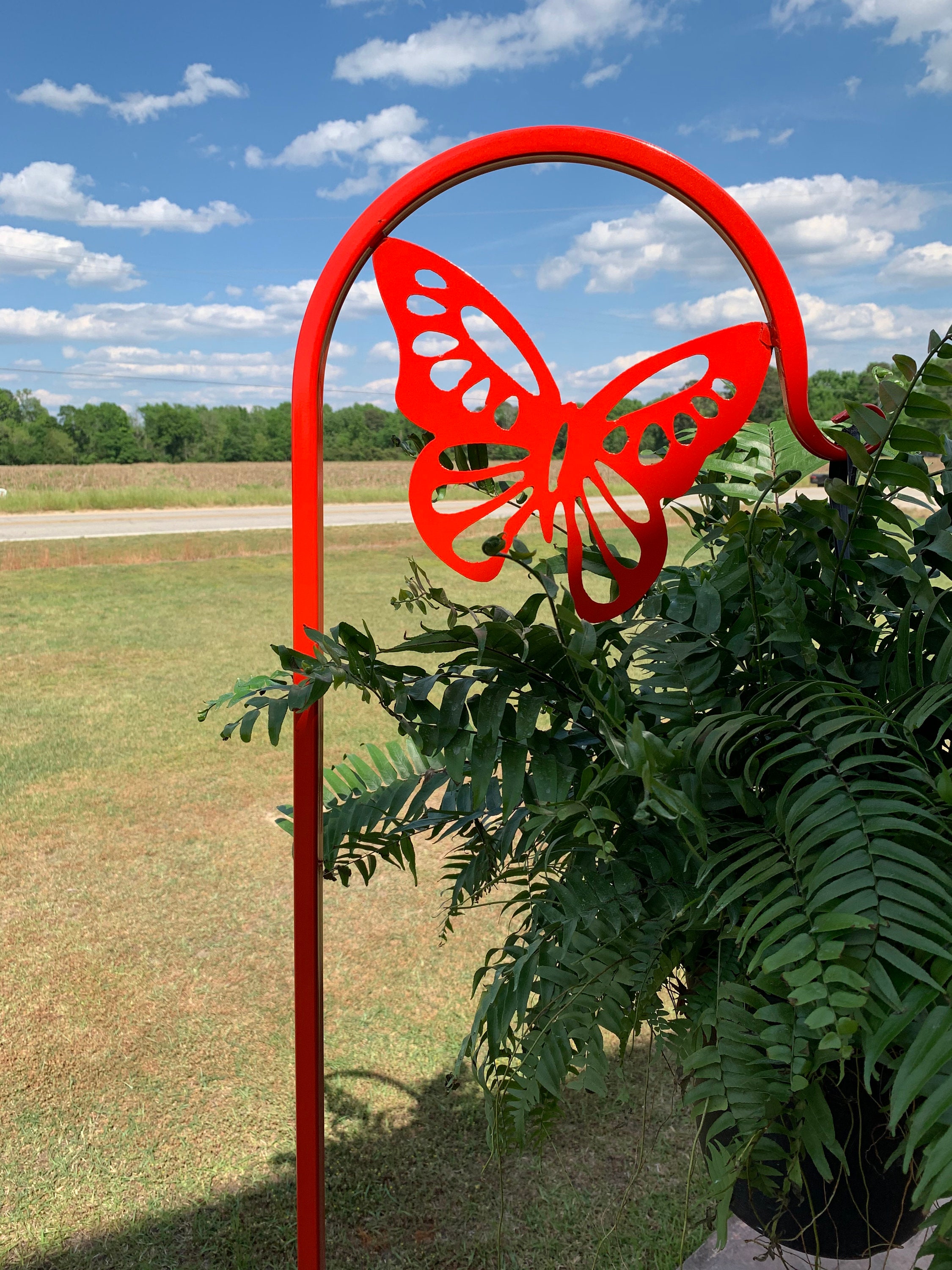 shepherd hooks for flowers on Shepherd Hook 60 Metal Art Butterfly Plant Hanger Flower Etsy