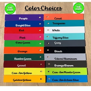 May include: Colour chart with 16 colour swatches, each with a label. The colours include purple, bright blue, red, pink, lime green, orange, hunter green, garnet, can-am yellow, golden yellow, coral, turquoise, white, tiffany blue, grey, black, silver/aluminium, bronze/brown, can-am manta green, and can-am octane blue.