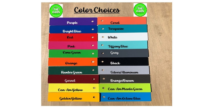 May include: Colour chart with 16 colour swatches, each with a label. The colours include purple, bright blue, red, pink, lime green, orange, hunter green, garnet, can-am yellow, golden yellow, coral, turquoise, white, tiffany blue, grey, black, silver/aluminium, bronze/brown, can-am manta green, and can-am octane blue.