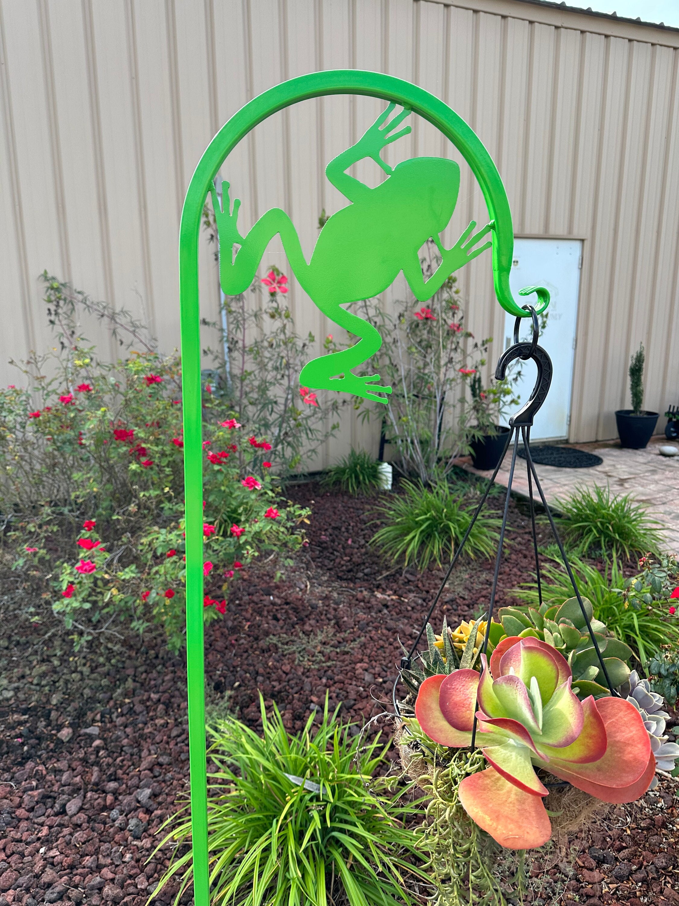 Tree Frog Shepherd Hook - Wind Chimes - Bird Feeder - Plant Stand