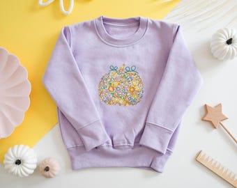 Liberty of London children's pumpkin design pale purple jumper