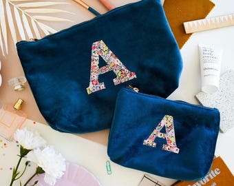 Liberty of London personalised accessory bag in navy velvet