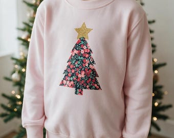 Liberty of London Christmas tree children's jumper pink