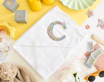 Liberty of London personalised baby hooded towel in white