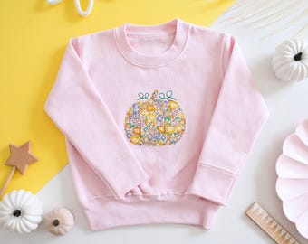 Liberty of London children's pumpkin design pale pink jumper