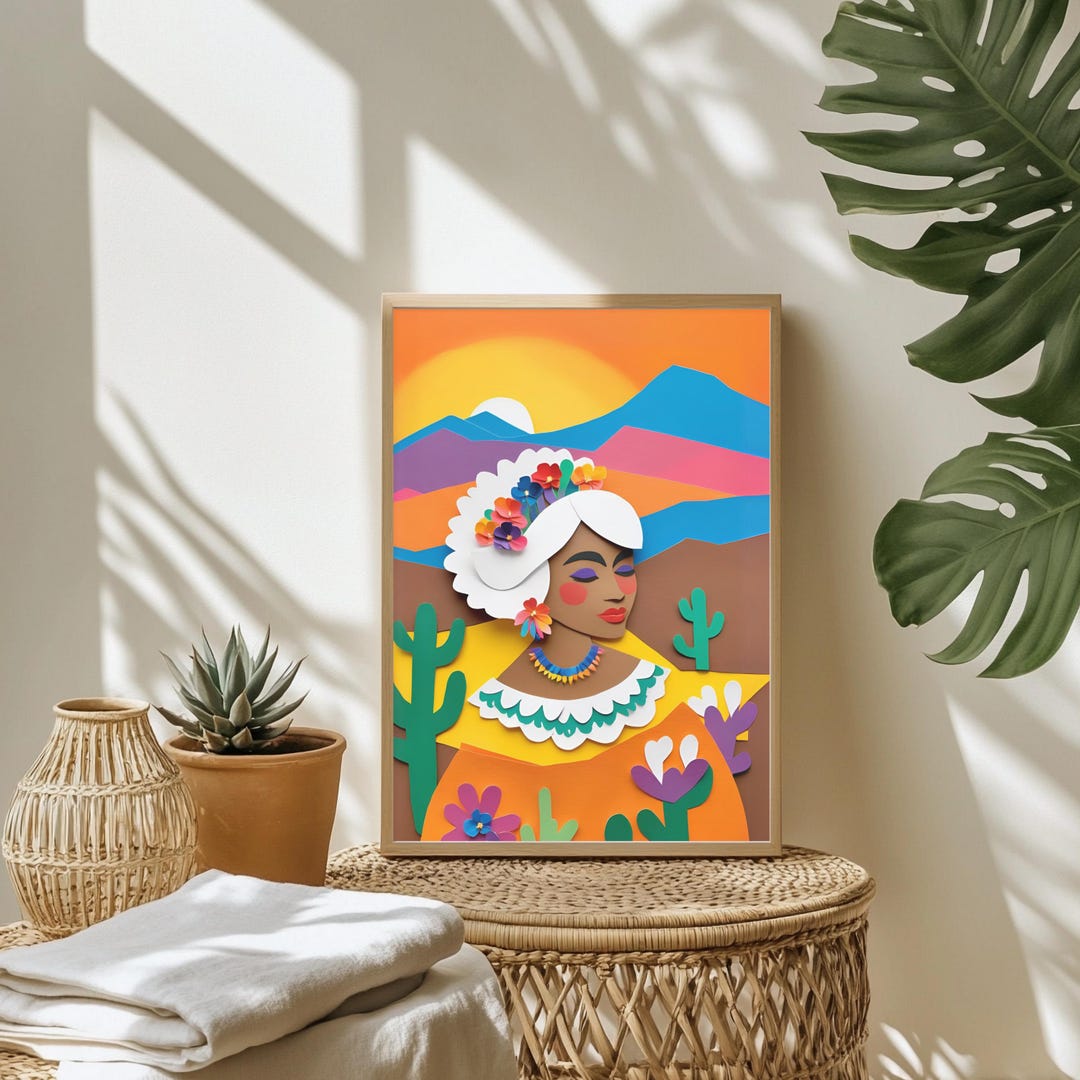 Colorful Mexican Folk Art Print | Desert Woman Wall Art | Southwestern ...