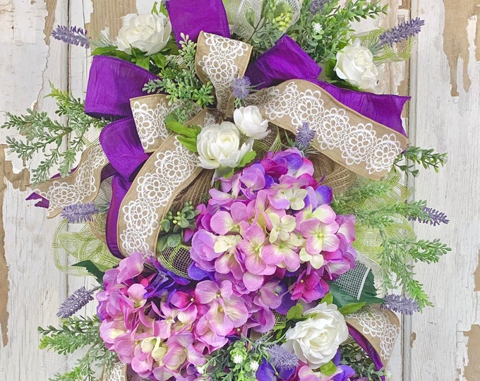 Purple Hydrangea Swag English Garden Wreath Spring Floral Etsy