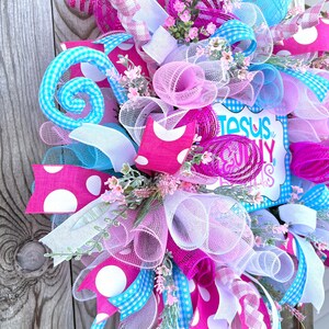 Eater decor, religious Easter wreath for door, pink and blue Easter wreath, whimsical Easter decor, Easter jelly beans image 4