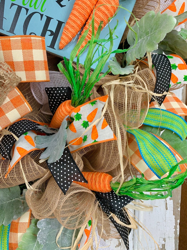 spring wreaths with carrots farmers market wreath Easter wreath for front door with carrots Welcome to our patch wreath