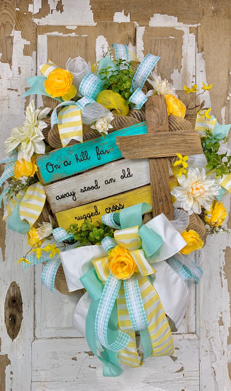 Religious Easter wreath for front door Christian wreaths Etsy