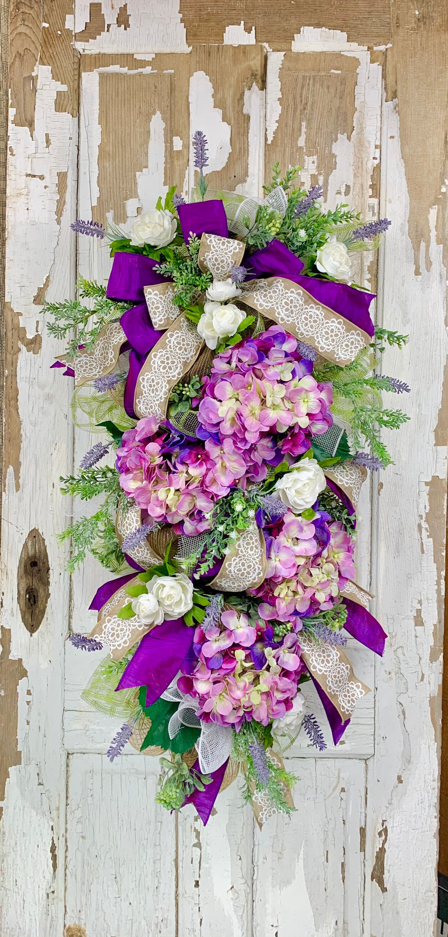 Purple Hydrangea Swag English Garden Wreath Spring Floral Etsy