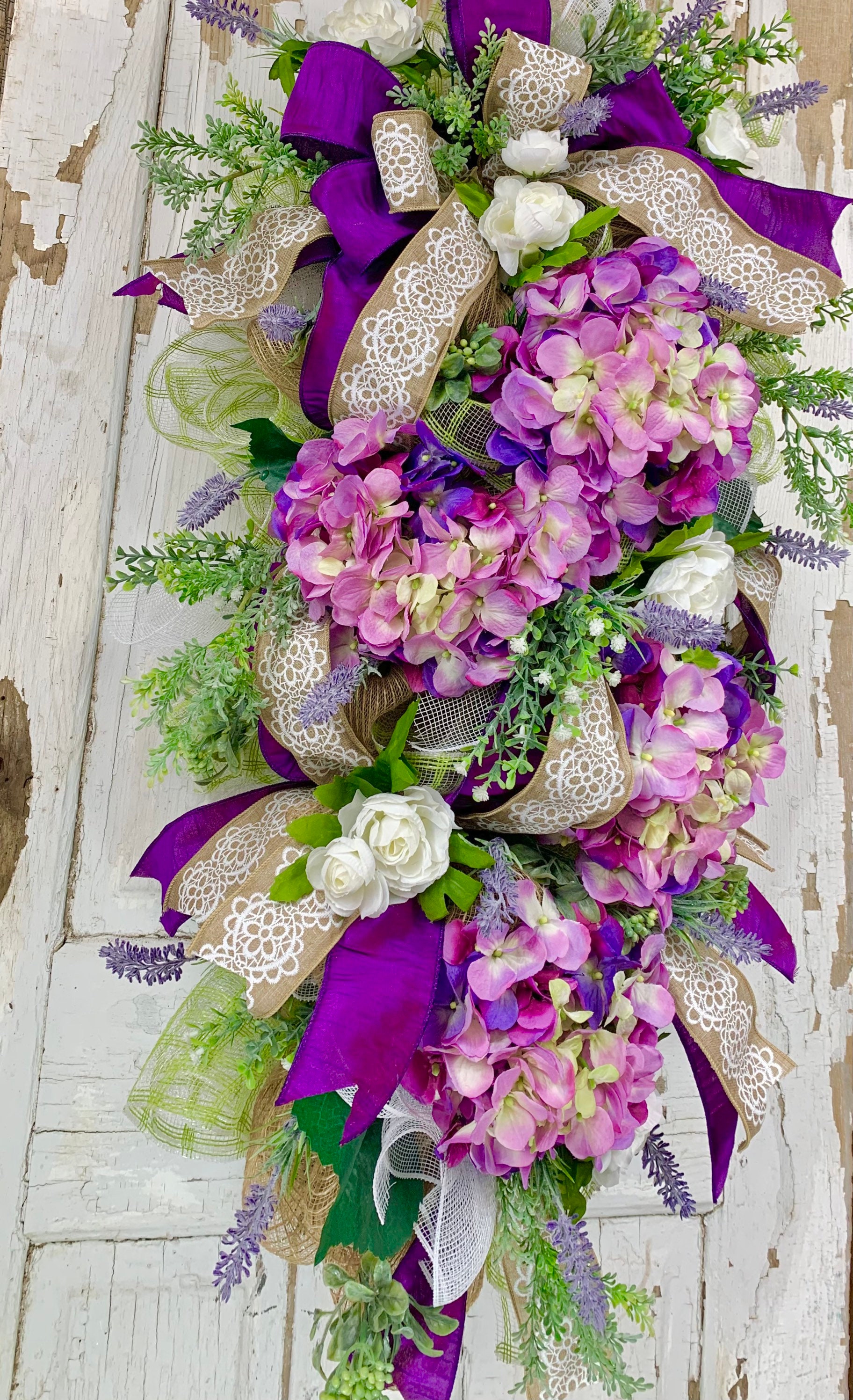 Purple Hydrangea Swag English Garden Wreath Spring Floral Etsy