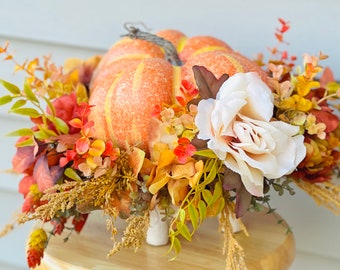 Thanksgiving floral centerpiece for table, Thanksgiving basket arrangement, pumpkin centerpiece, fall centerpiece, Thanksgiving table decor