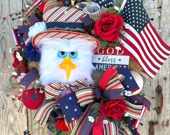 Patriotic wreath with eagle, July 4th wreath, patriotic decor, USA wreath, God Bless America Wreath, Memorial Day decor