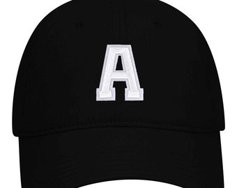 White Alphabet Embroidered Patch 6 Panel Low Profile Garment Washed Superior Cotton Twill Dad Hat - A to Z