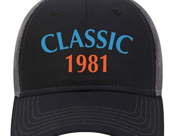 Customize Birth Year Birthday CLASSIC 6 Panel Low Profile Mesh Back Trucker Hat - For Men and Women - Color Combination