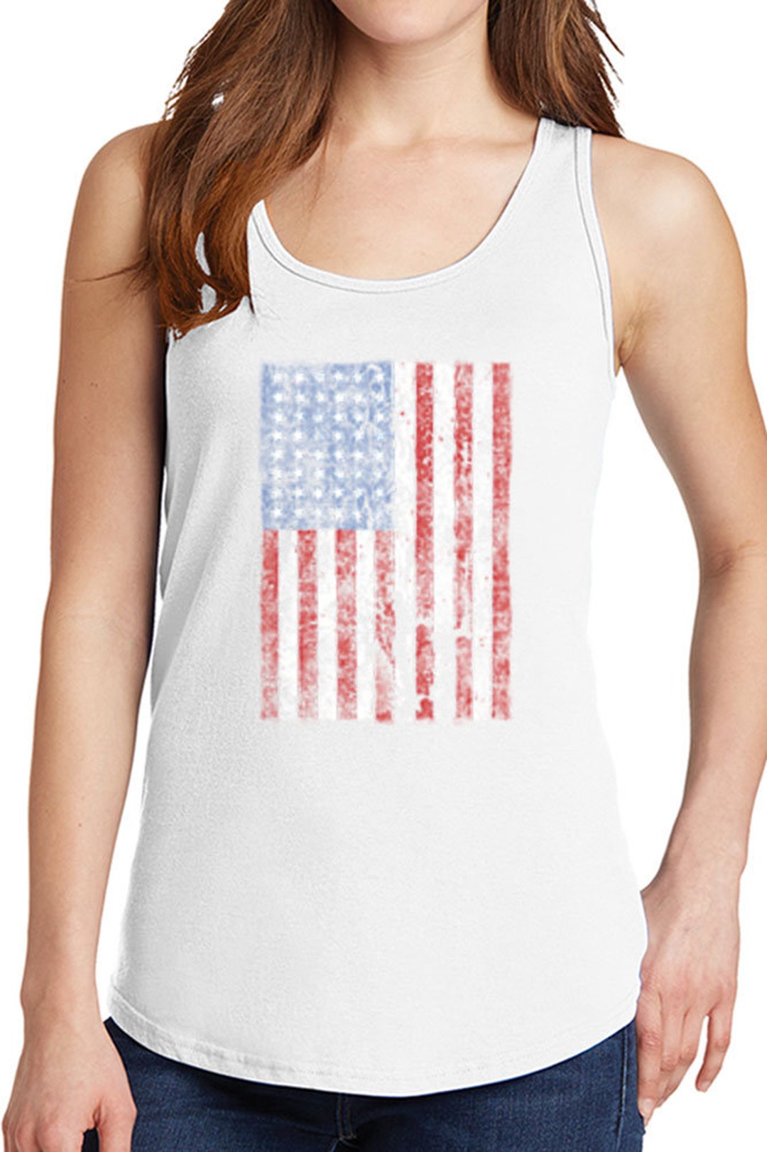 Women's Distressed American Flag Core Cotton Tank Tops - Etsy
