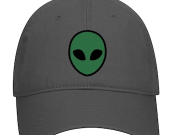 Green Alien Head Dad Hat – Suede-Like Cotton Twill Cap