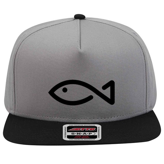 Black Fish Shape Outline 5 Panel Mid Profile Snapback Hat for Men and Women  -  Canada