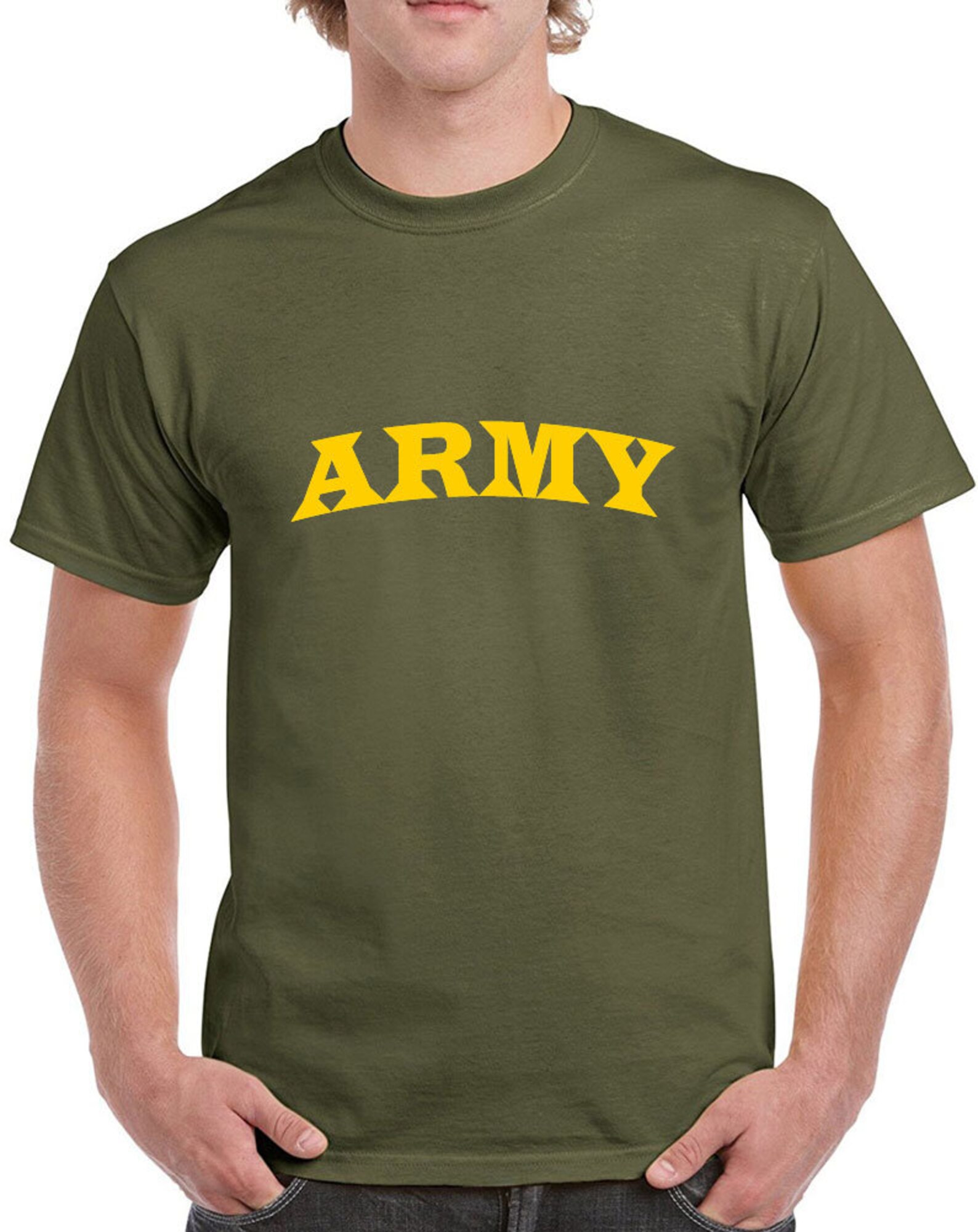 Men's Army with Yellow Text Heavy Cotton Classic Fit Round | Etsy