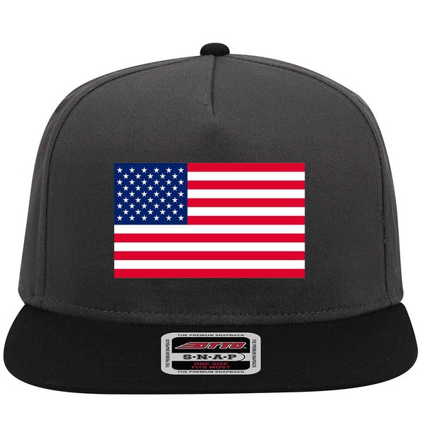 American Flag Printed 5 Panel Mid Profile Snapback Hat - For Men and Women