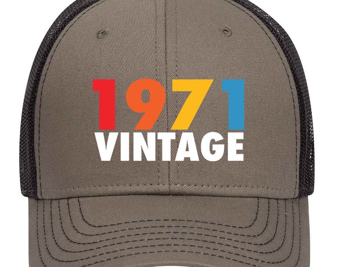 Featured listing image: Customize Birth Year Birthday Retro Vintage 6 Panel Low Profile Mesh Back Trucker Hat - For Men and Women