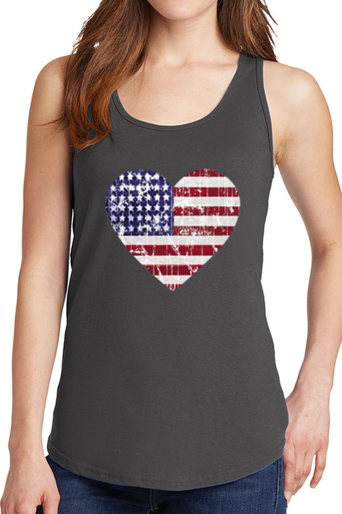 Women's American Distressed Heart Flag Core Cotton Tank - Etsy