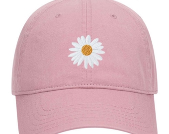 Daisy Embroidered Patch Pastel Tone Garment Washed Superior Cotton Twill Dad Hat - For Women and Men