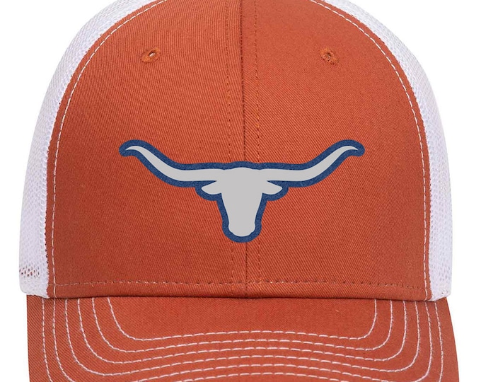 Featured listing image: Longhorn Leatherette Patch 6 Panel Low Profile Mesh Back Trucker Hat - For Men and Women