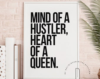 Rap poster, Rap art, Rap quotes wall art, Gangster rap sign, Gangsta rap mom, Hip hop art, Mind of a hustler heart of a queen, DIGITAL FILE