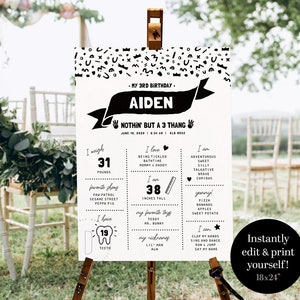 Editable ain&#39;t nothing but a 3 thang birthday sign, 3rd birthday milestone board template, G thang baby, 90s hip hop theme, DIGITAL FILE