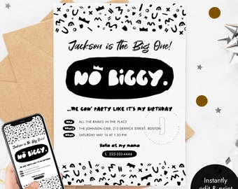 The Big One birthday invitation, Hip hop party decorations, 90s rap music theme, Printable invite card, Editable template, Digital download