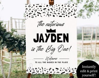The Big One editable welcome sign, First birthday party poster template