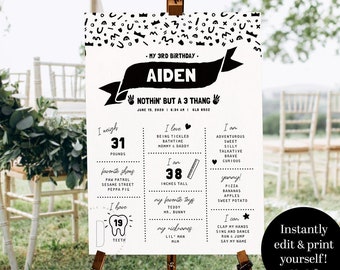 Editable ain't nothing but a 3 thang birthday sign, 3rd birthday milestone board template, G thang baby, 90s hip hop theme, DIGITAL FILE