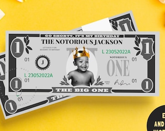 The Big One decoration, 90s birthday hip hop rap party, Fake play money printable, Dollar bill, Digital download